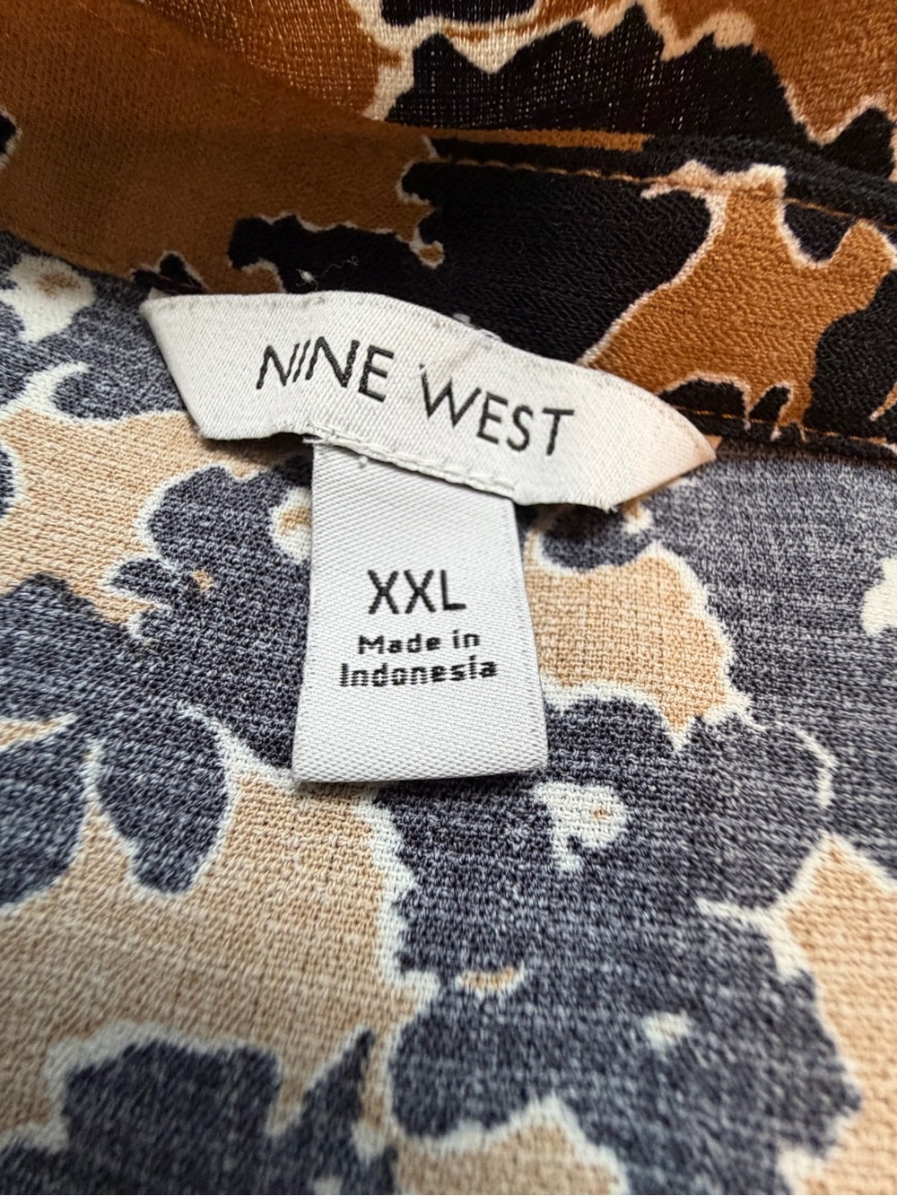 Nine West XXL Camel Black Floral Tiered Button Front Midi Dress Long Sleeve - Picture 5 of 6